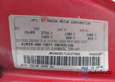 1990 Mazda Mx-5 Miata z USA, uszkodzony, nr VIN JM1NA3517L0107993